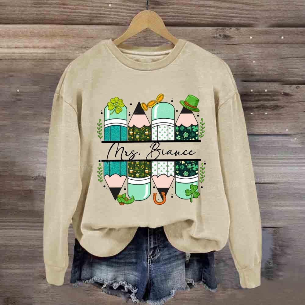 Personalized Name Saint Patrick's Day Pencil Printed Sweatshirt