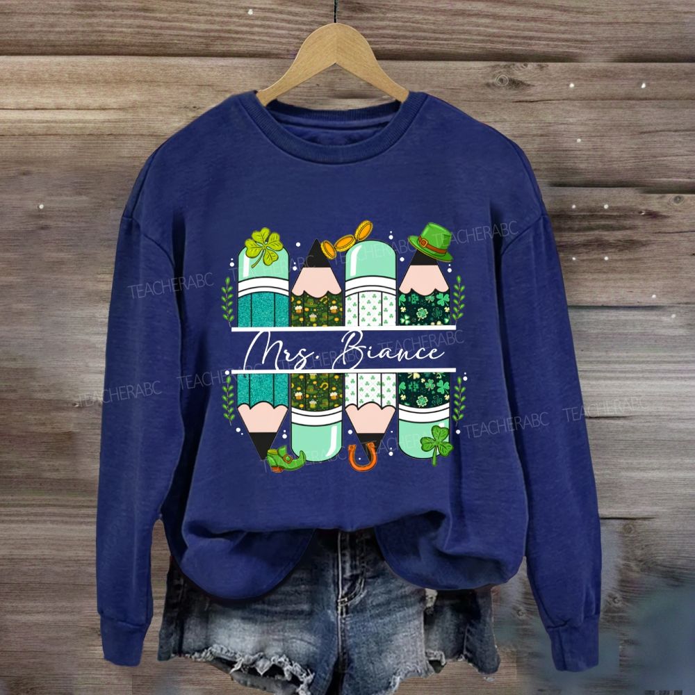 Personalized Name Saint Patrick's Day Pencil Printed Sweatshirt