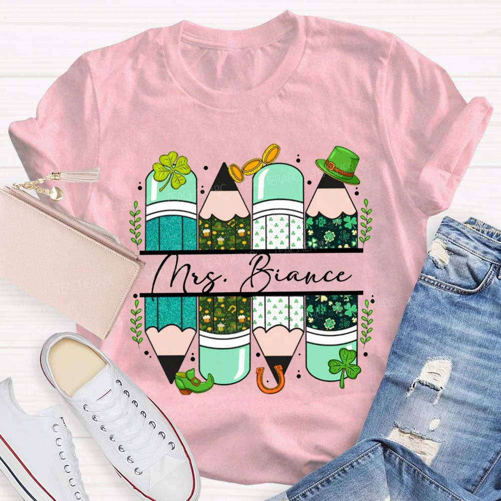 Personalized Name Colored Pencils Saint Patrick'S Day T-shirt
