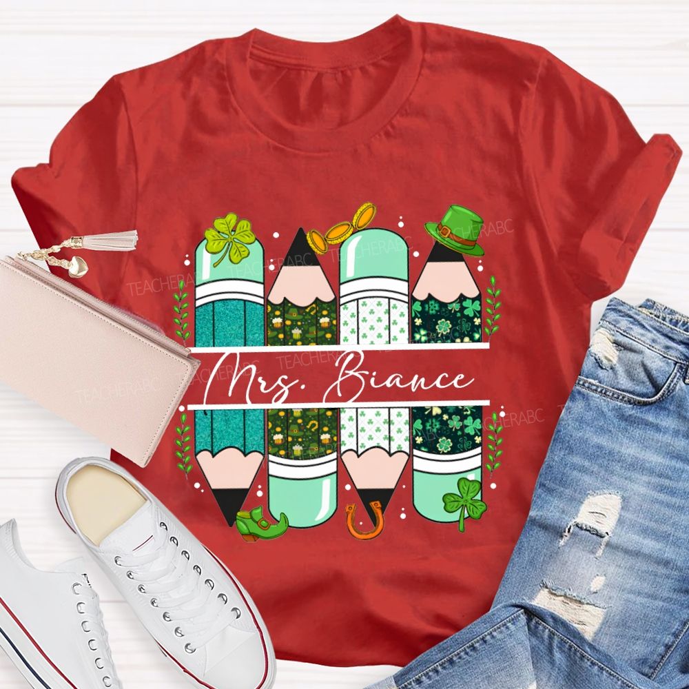 Personalized Name Colored Pencils Saint Patrick'S Day T-shirt