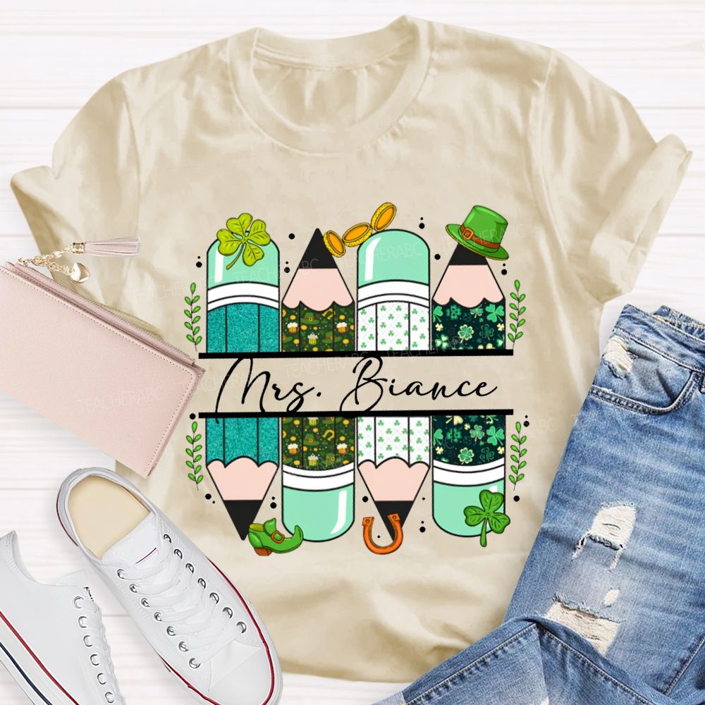 Personalized Name Colored Pencils Saint Patrick'S Day T-shirt