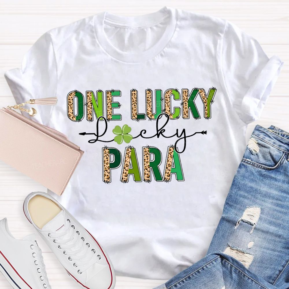 One Lucky Para Leopard Print Colored Font T-shirt