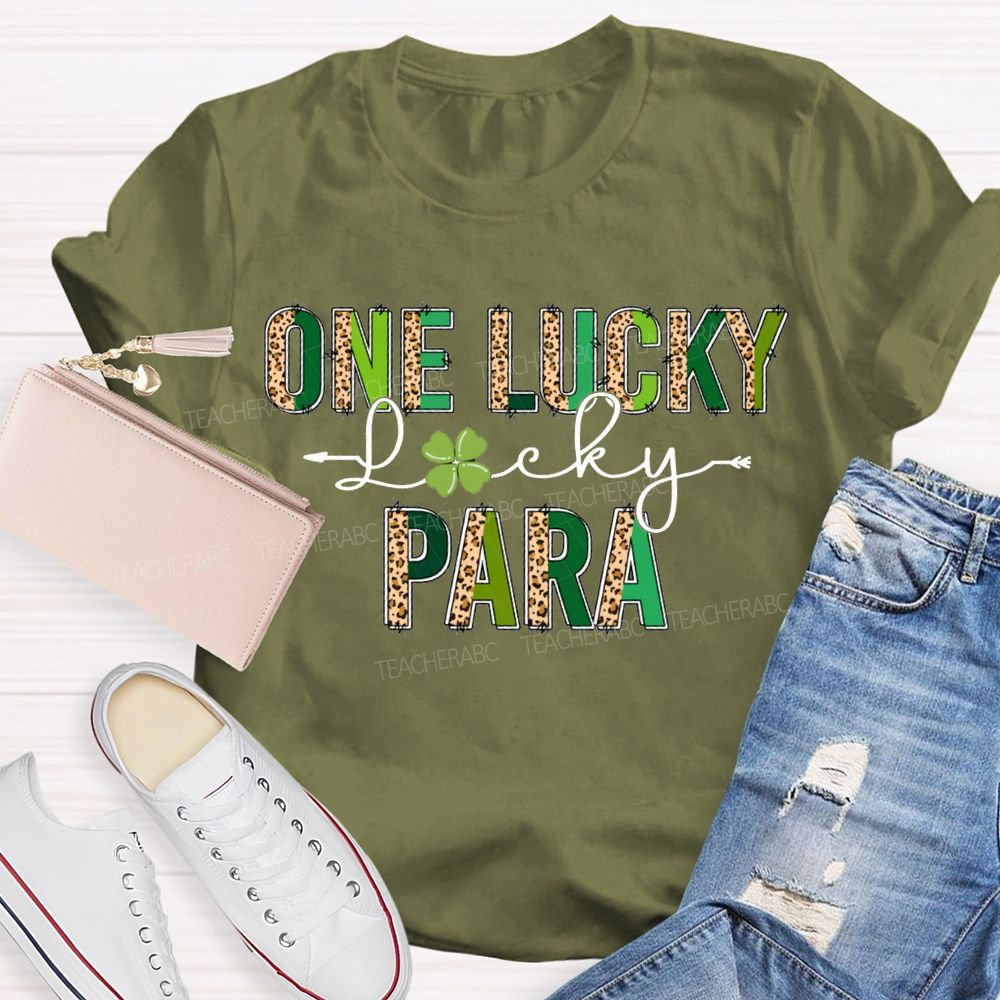 One Lucky Para Leopard Print Colored Font T-shirt
