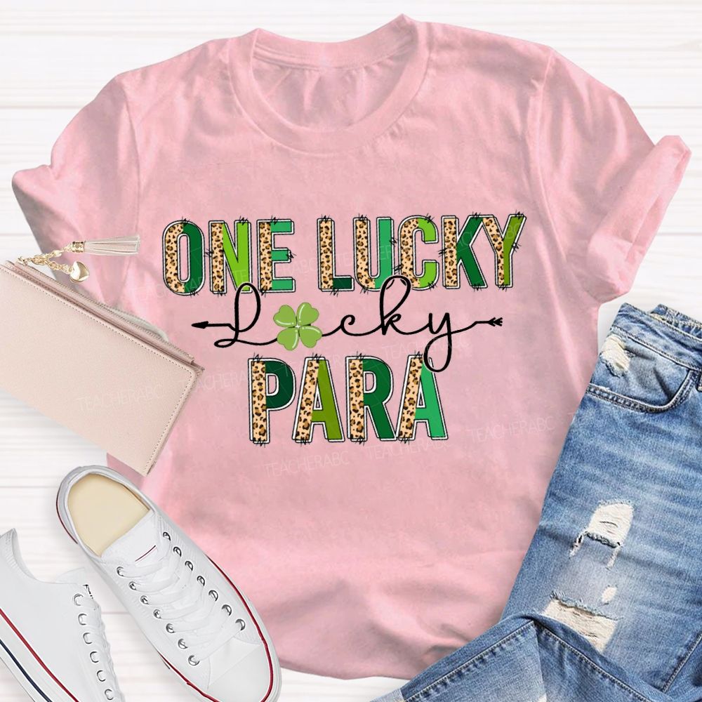 One Lucky Para Leopard Print Colored Font T-shirt