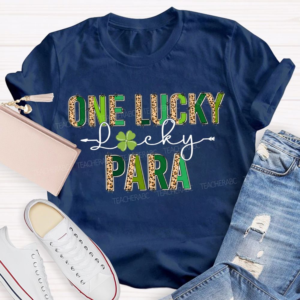 One Lucky Para Leopard Print Colored Font T-shirt