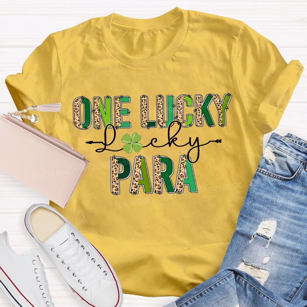 One Lucky Para Leopard Print Colored Font T-shirt
