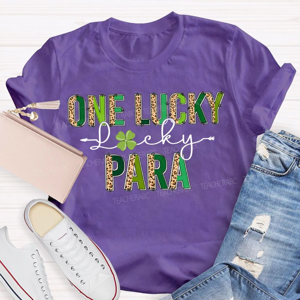 One Lucky Para Leopard Print Colored Font T-shirt