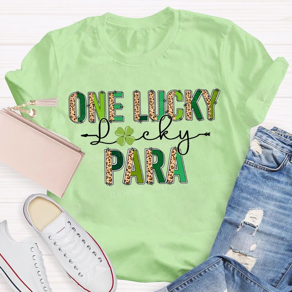 One Lucky Para Leopard Print Colored Font T-shirt