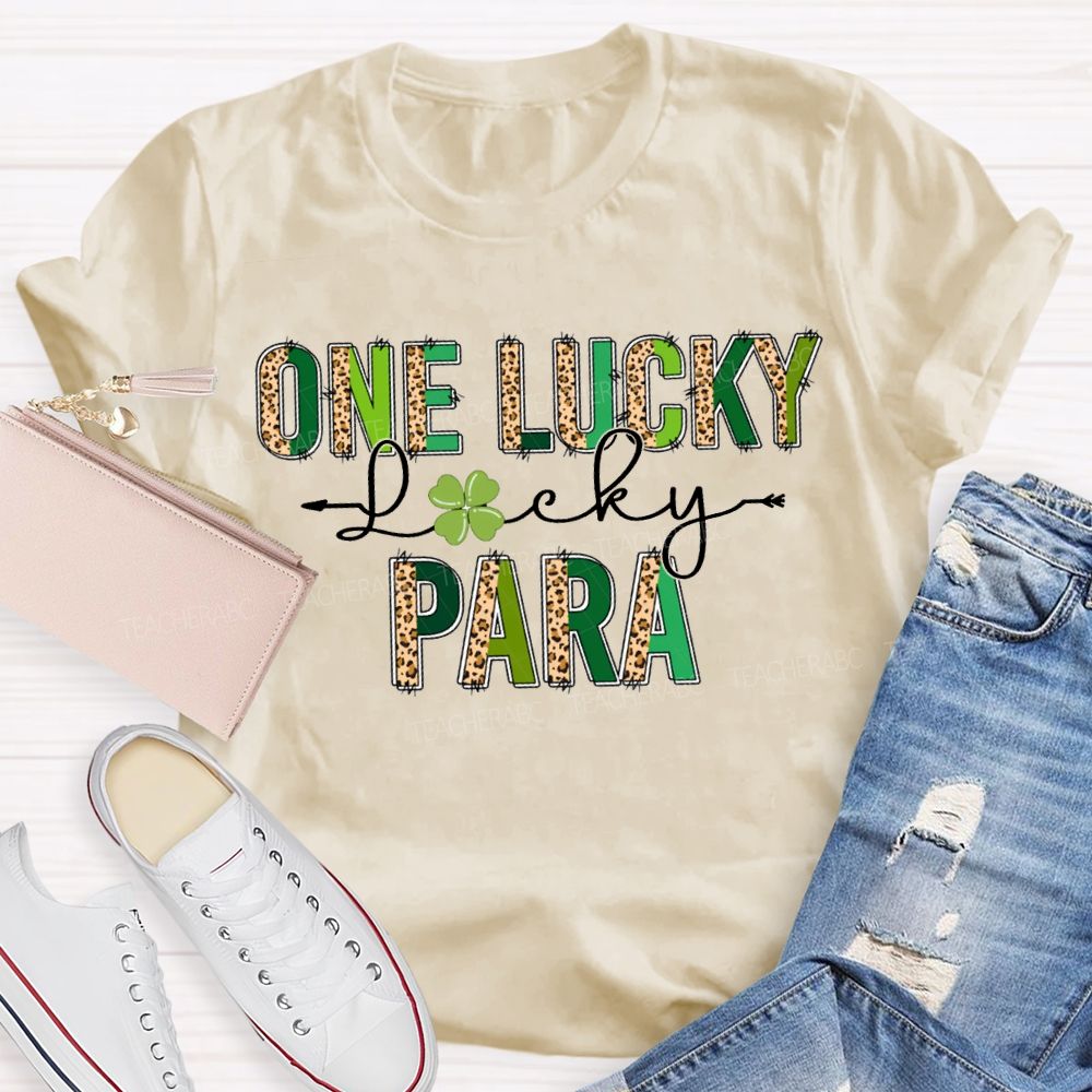 One Lucky Para Leopard Print Colored Font T-shirt