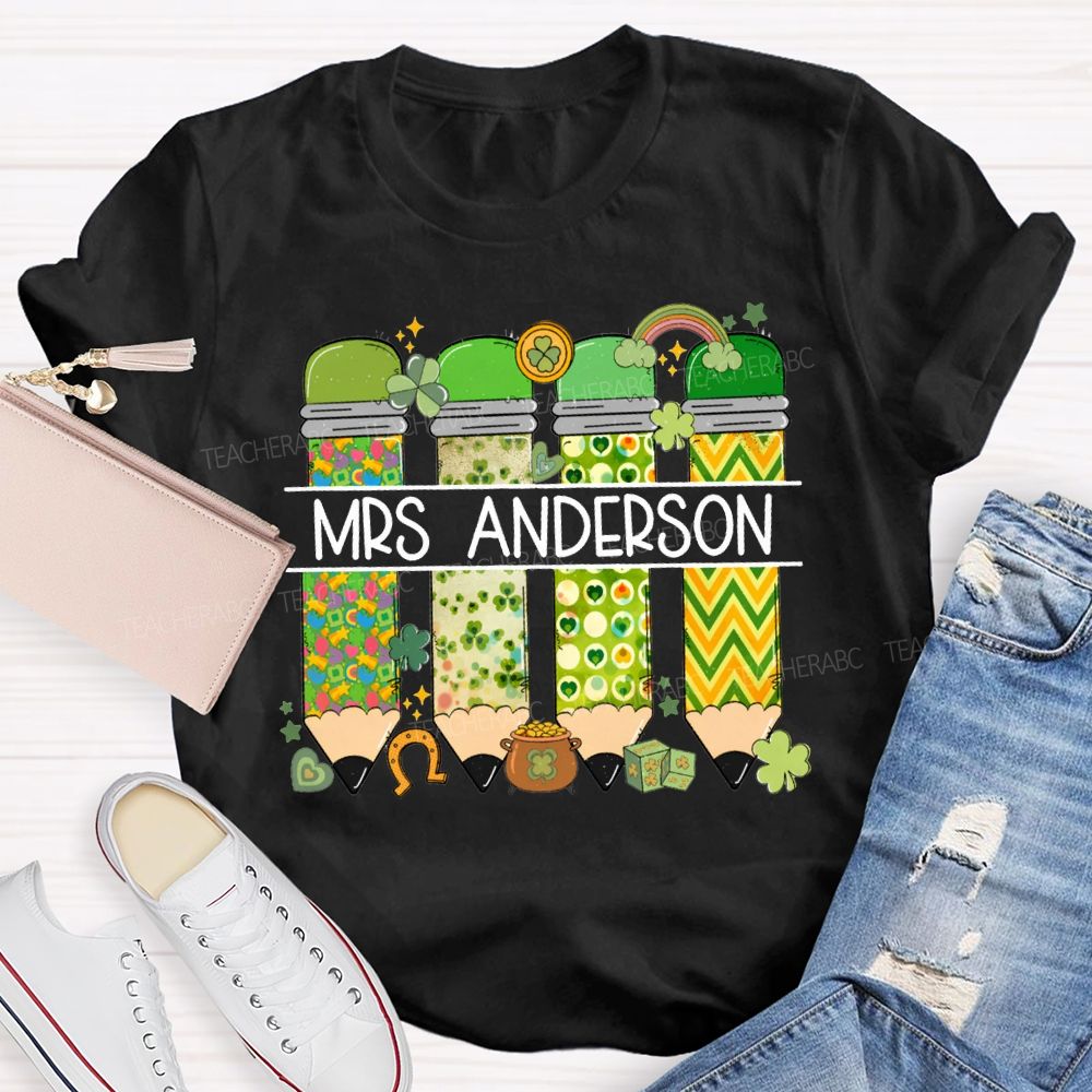 Personalized Name St. Patrick'S Day Colored Pencil Stamps T-shirt