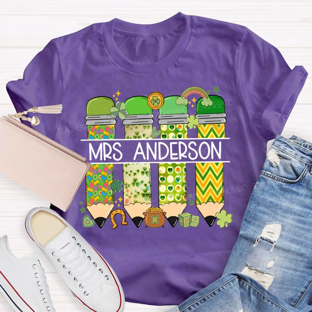 Personalized Name St. Patrick'S Day Colored Pencil Stamps T-shirt