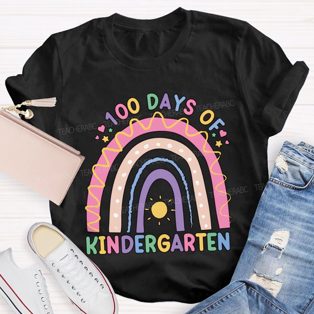 Personalized Grade 100 Days Of Kindergarten Colorful Lettering Printing T-shirt