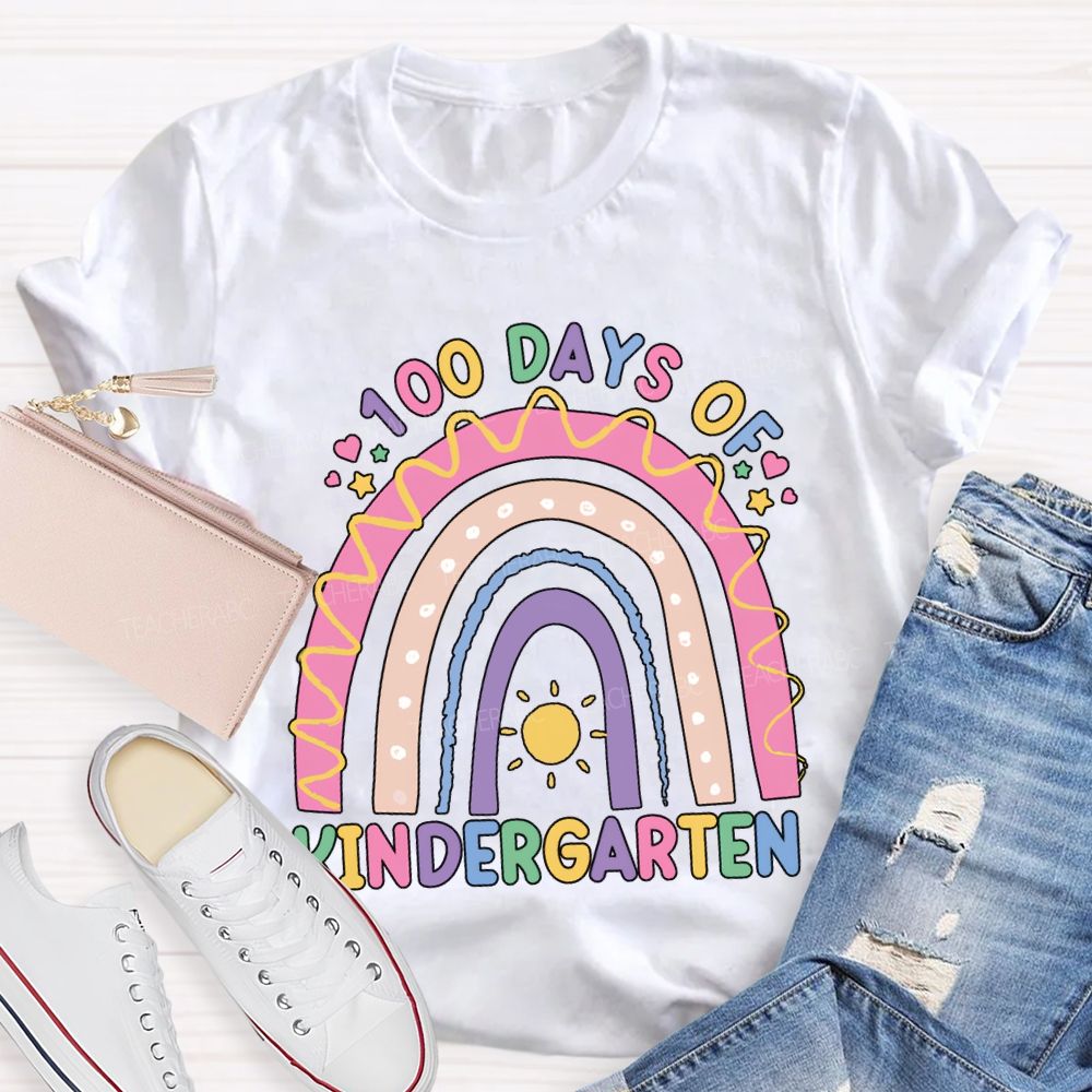 Personalized Grade 100 Days Of Kindergarten Colorful Lettering Printing T-shirt