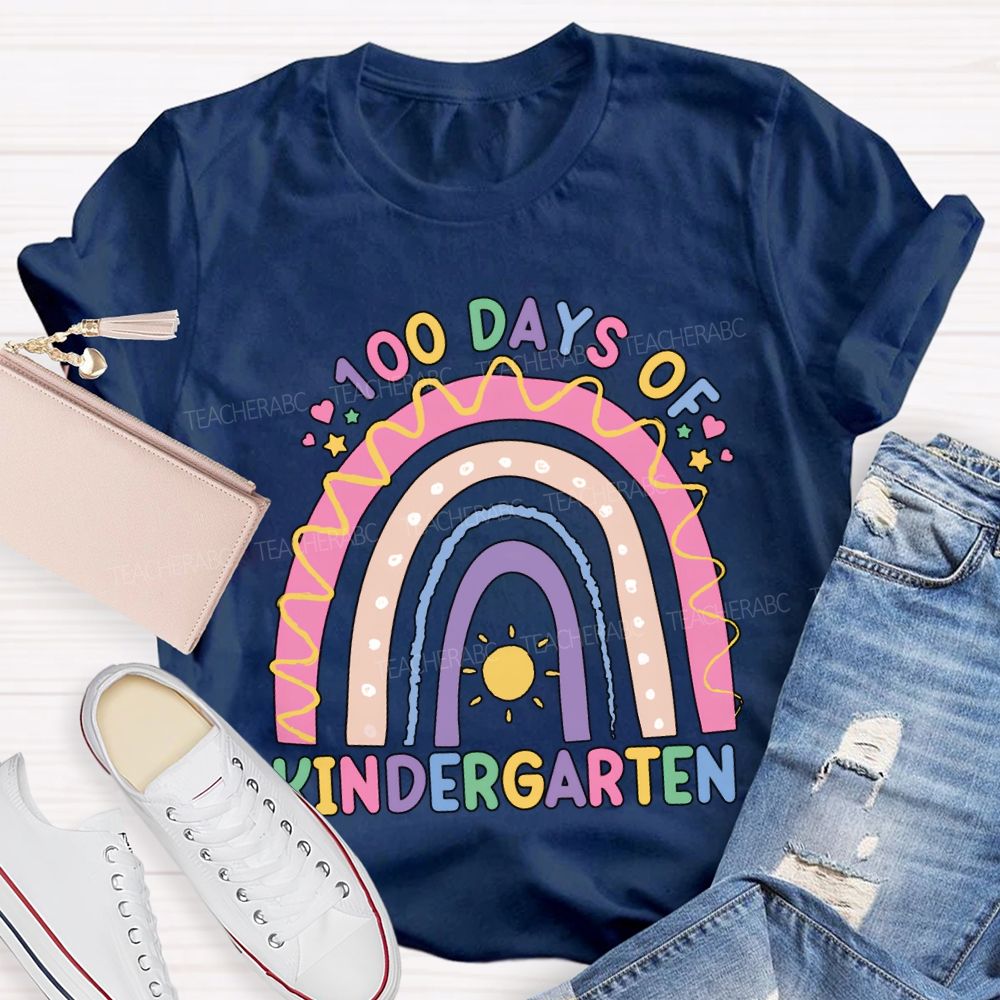 Personalized Grade 100 Days Of Kindergarten Colorful Lettering Printing T-shirt