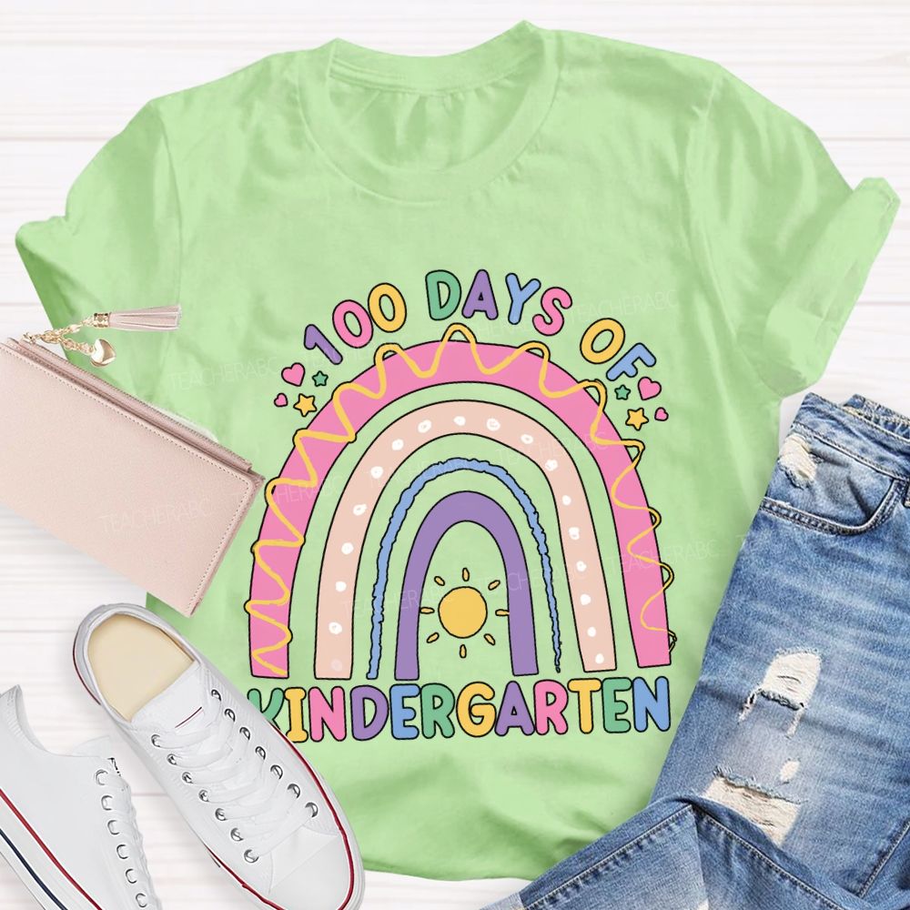 Personalized Grade 100 Days Of Kindergarten Colorful Lettering Printing T-shirt