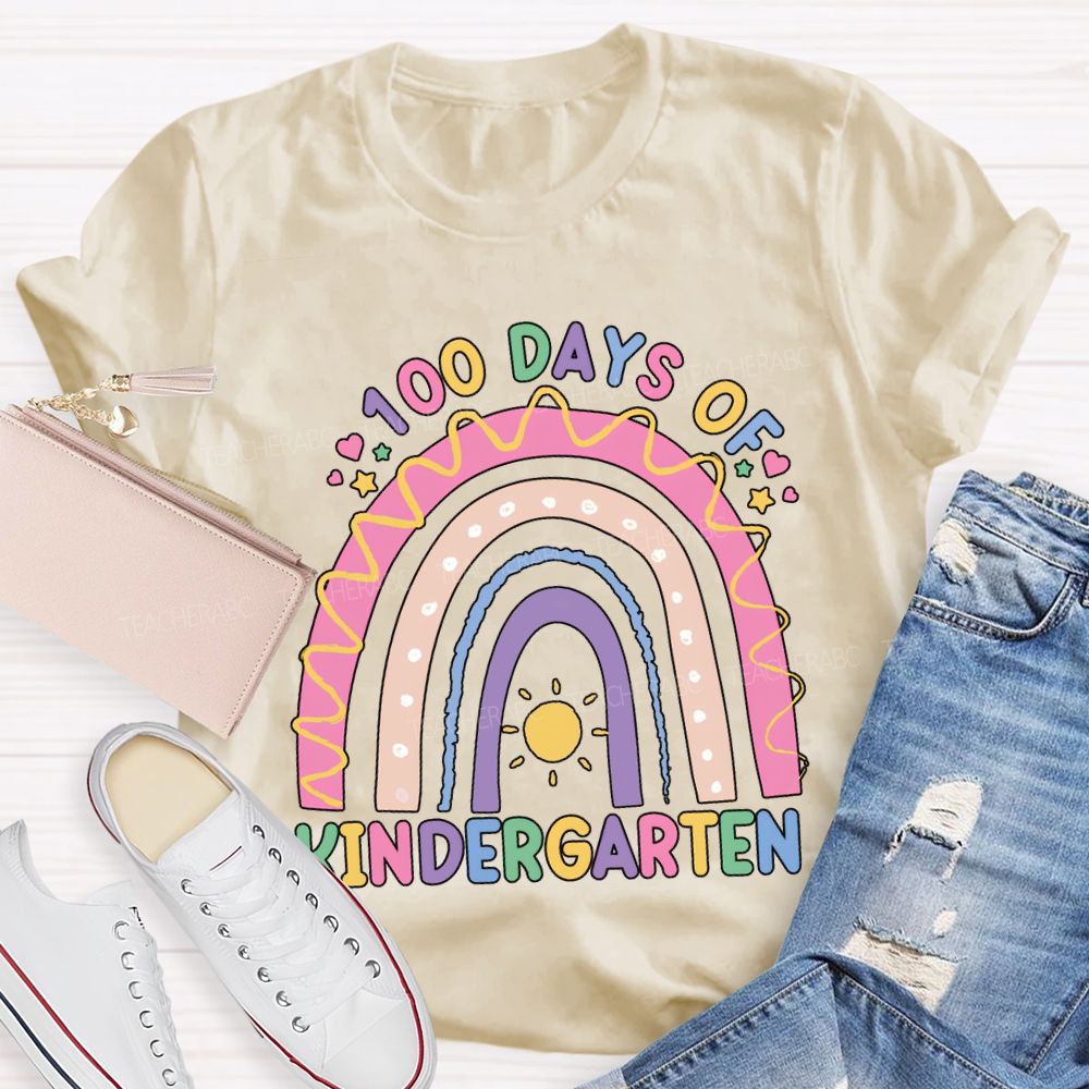 Personalized Grade 100 Days Of Kindergarten Colorful Lettering Printing T-shirt