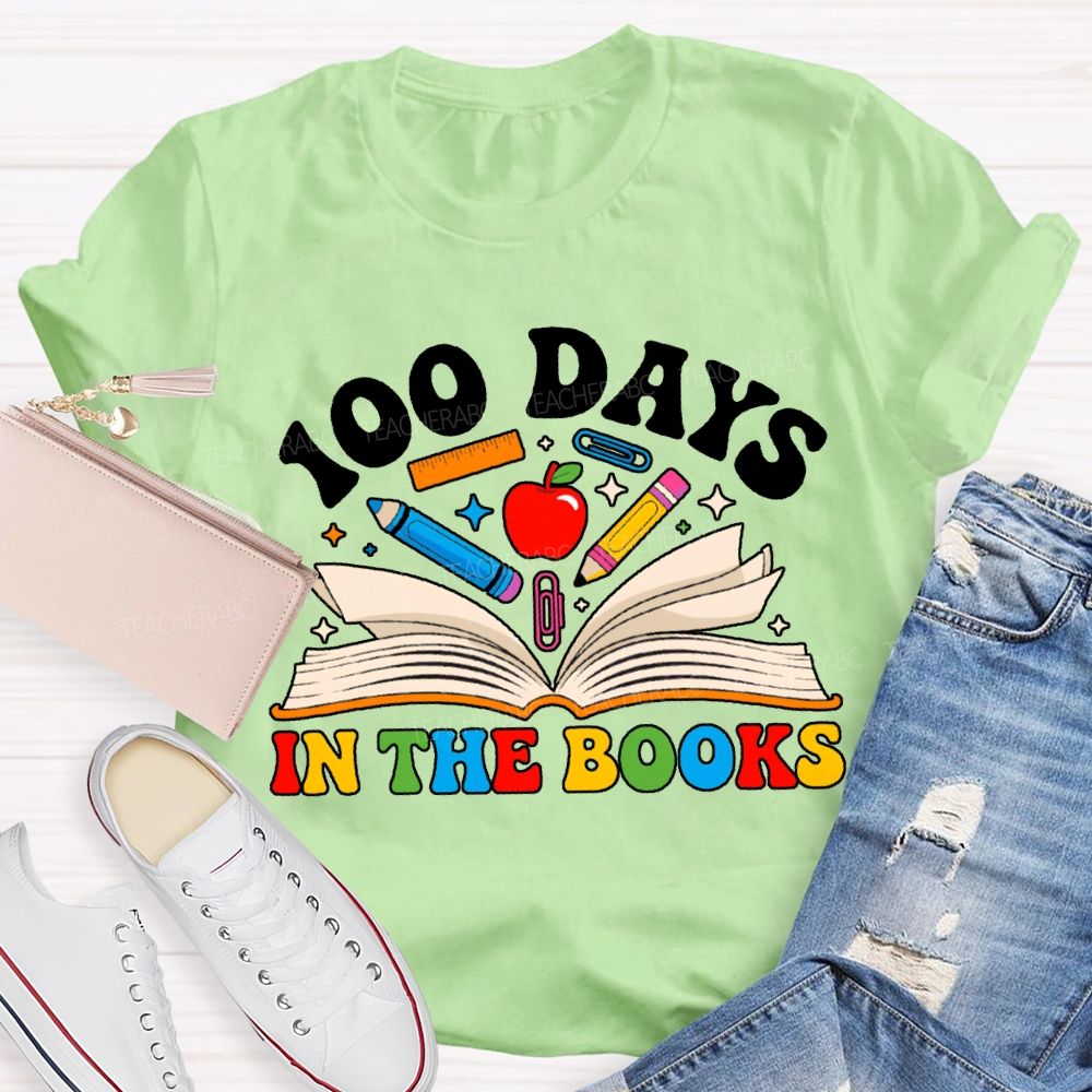 100 Days In The Books Apple And Pen T-shirt