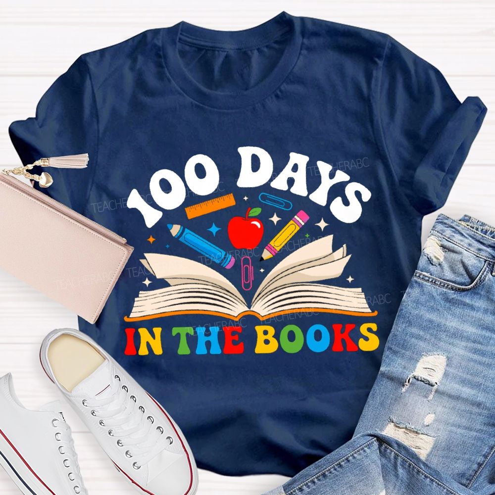 100 Days In The Books Apple And Pen T-shirt