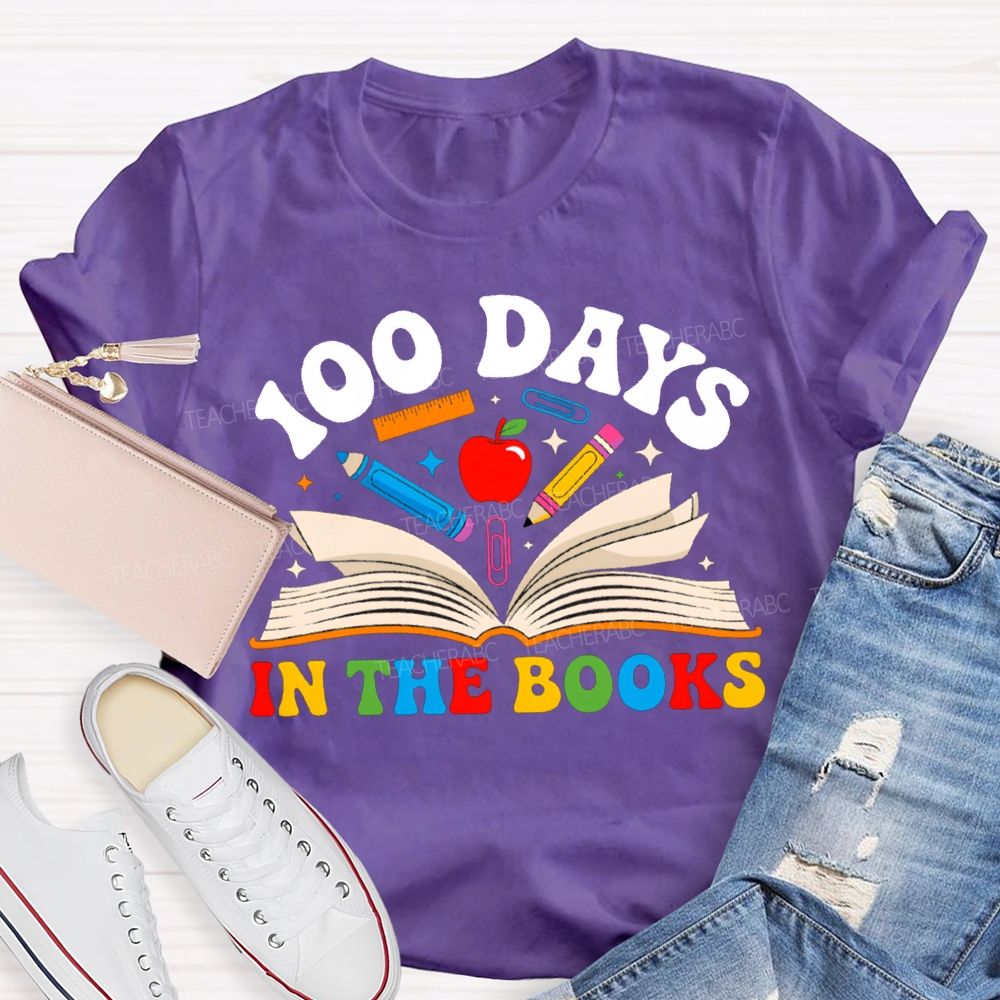 100 Days In The Books Apple And Pen T-shirt
