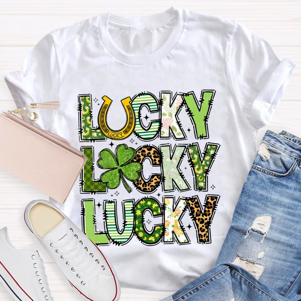 Lucky Four-Leaf Clover Colored Fonts T-Shirt