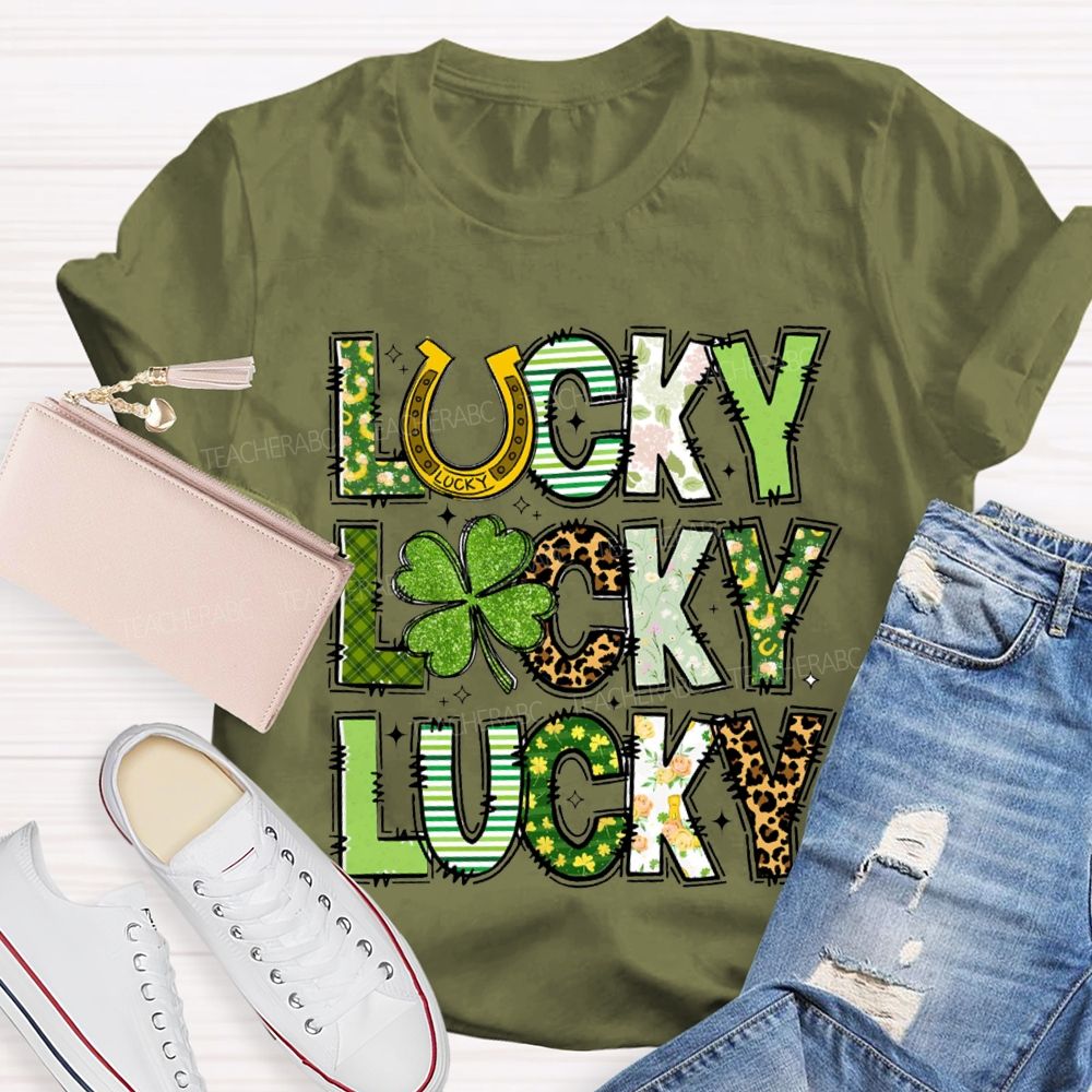 Lucky Four-Leaf Clover Colored Fonts T-Shirt
