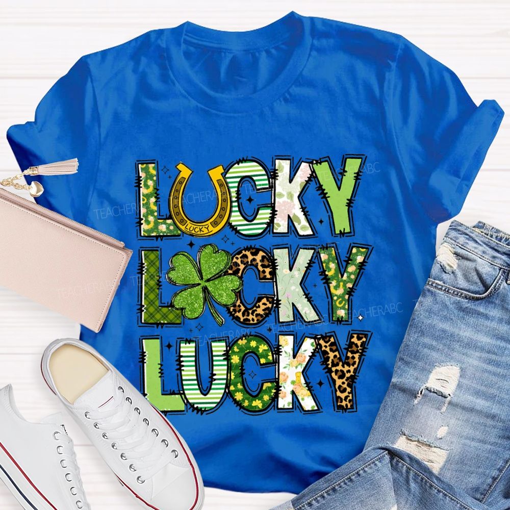 Lucky Four-Leaf Clover Colored Fonts T-Shirt