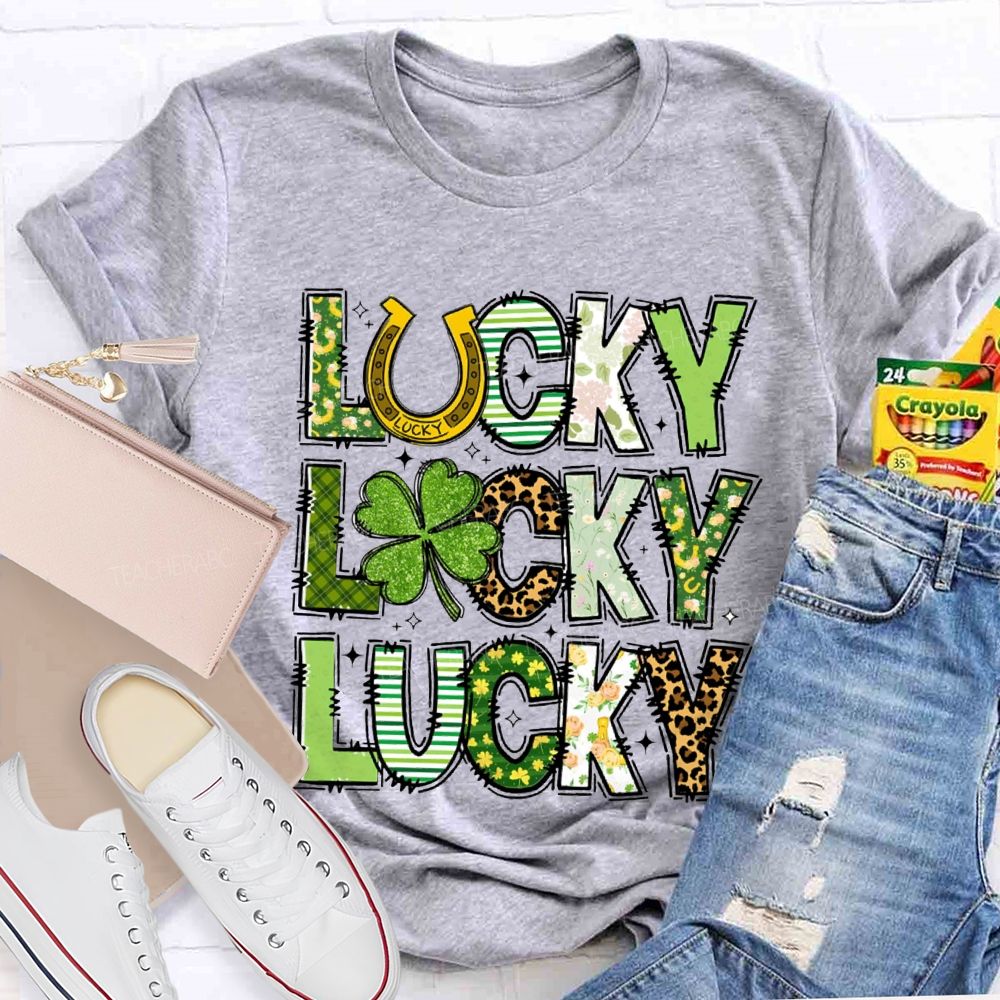 Lucky Four-Leaf Clover Colored Fonts T-Shirt