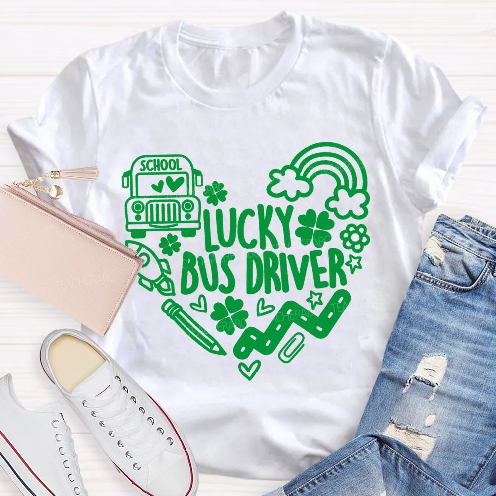 Lucky School Bus Driver Four-Leaf Clover T-Shirt