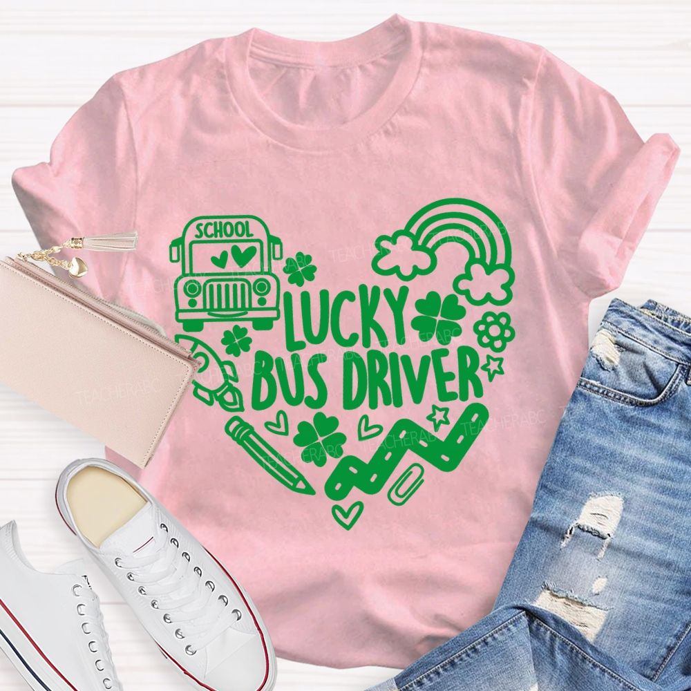 Lucky School Bus Driver Four-Leaf Clover T-Shirt