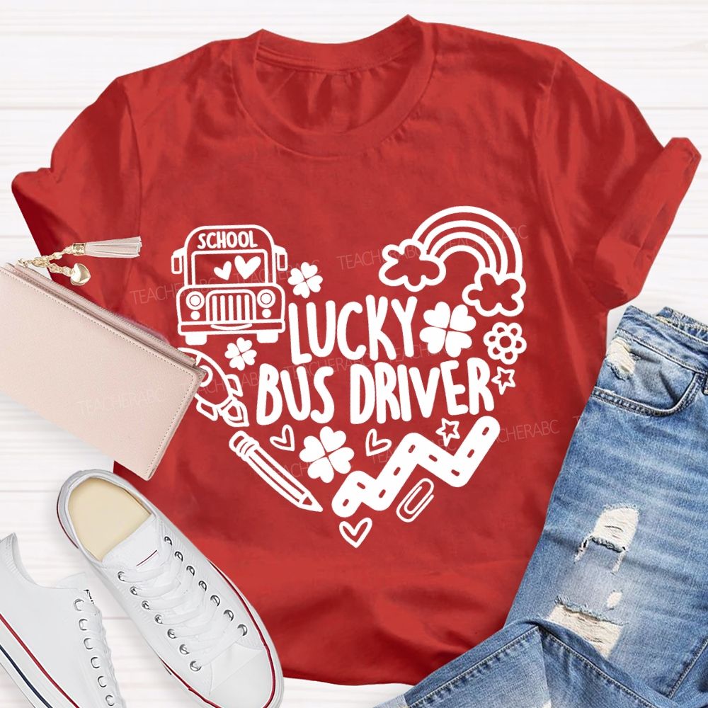 Lucky School Bus Driver Four-Leaf Clover T-Shirt