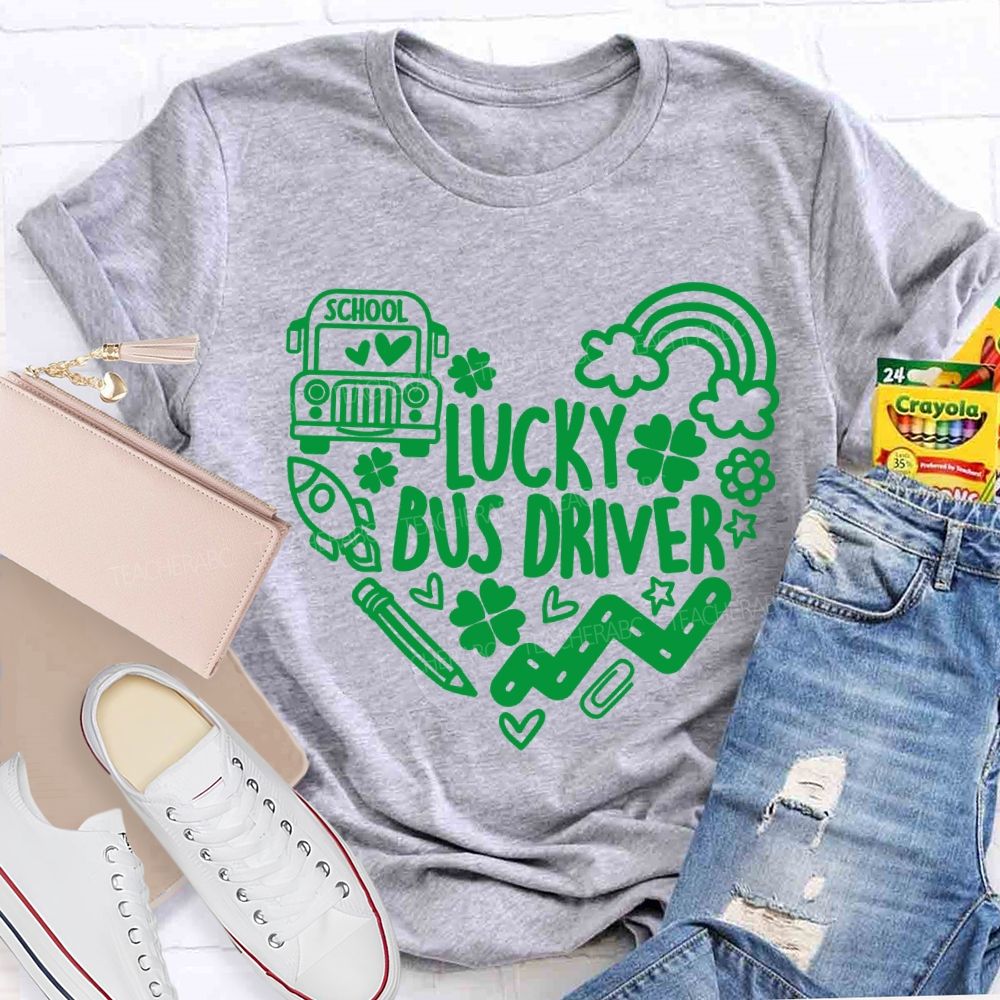 Lucky School Bus Driver Four-Leaf Clover T-Shirt