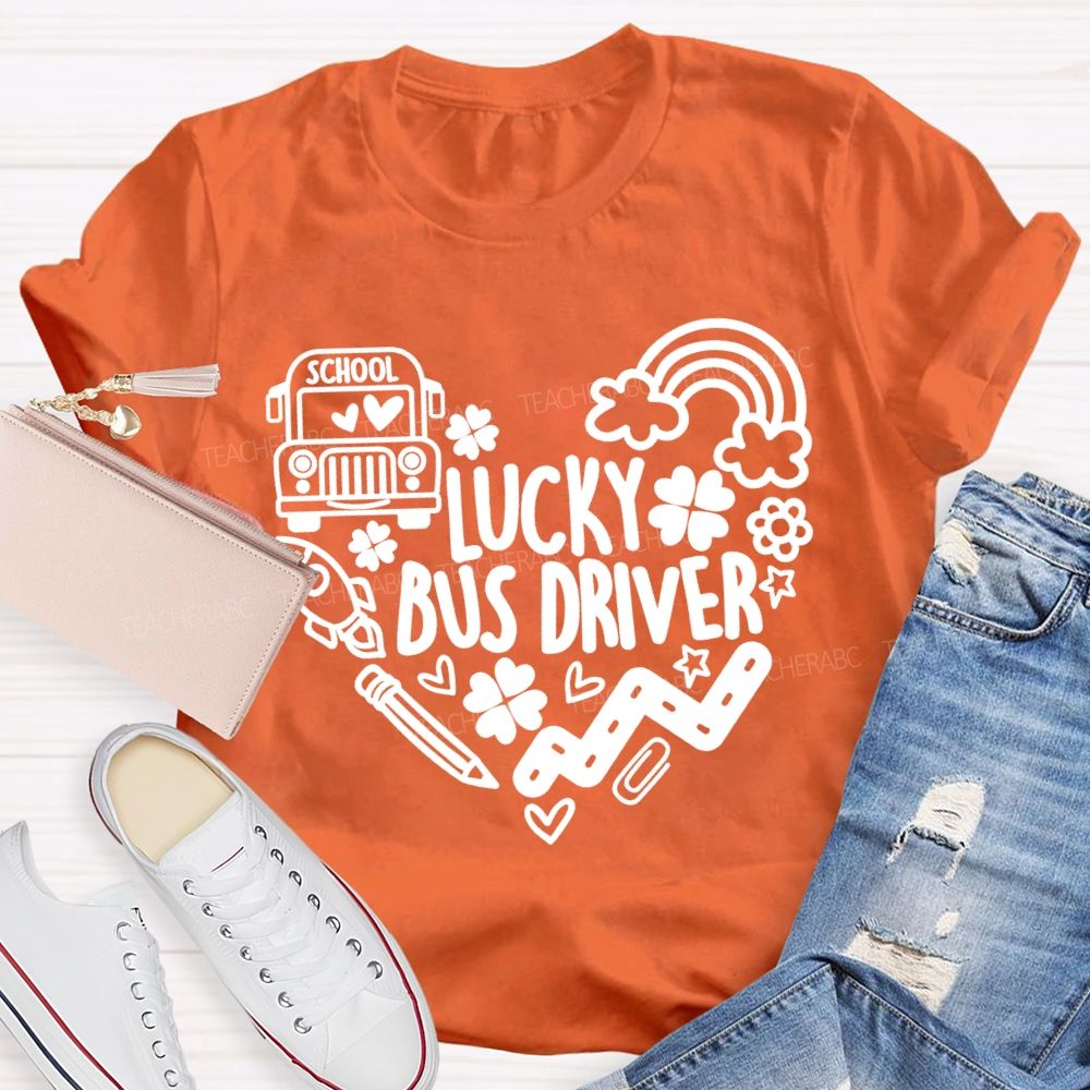 Lucky School Bus Driver Four-Leaf Clover T-Shirt