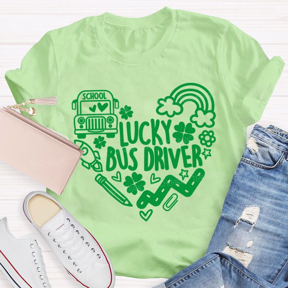 Lucky School Bus Driver Four-Leaf Clover T-Shirt