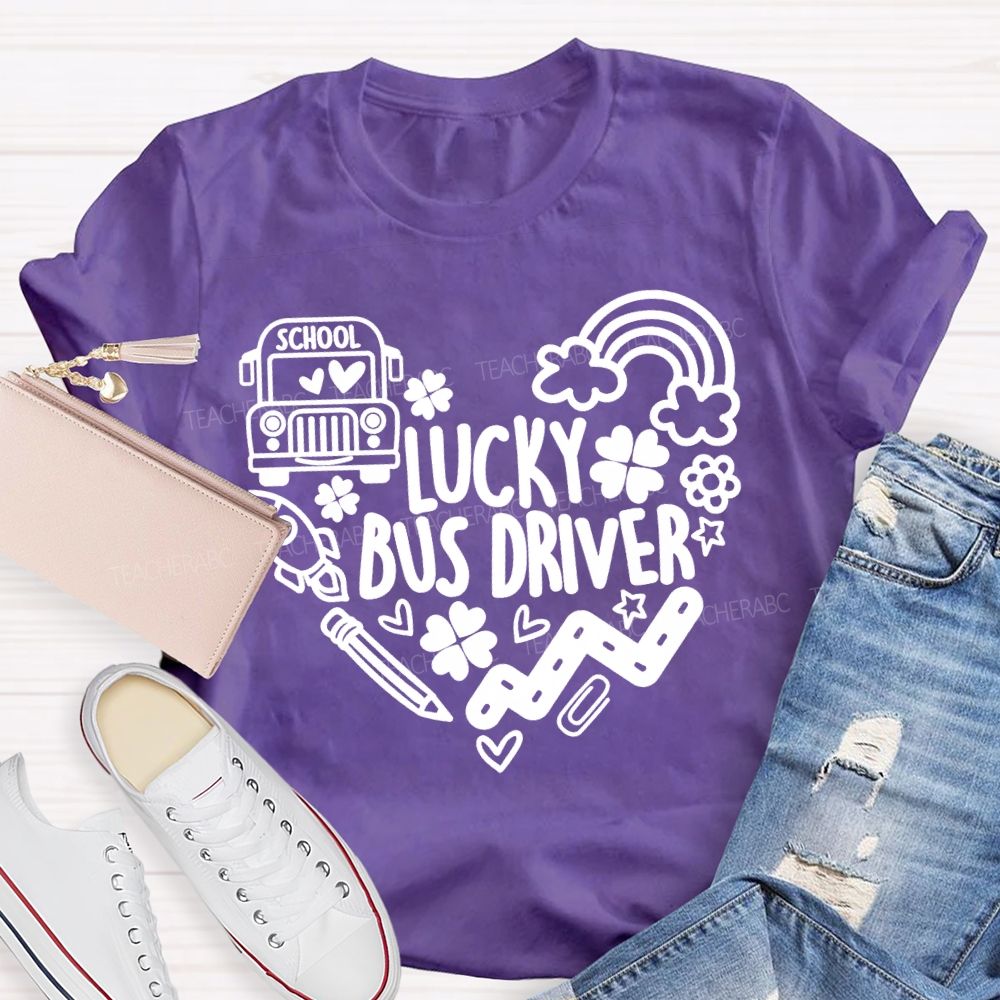 Lucky School Bus Driver Four-Leaf Clover T-Shirt