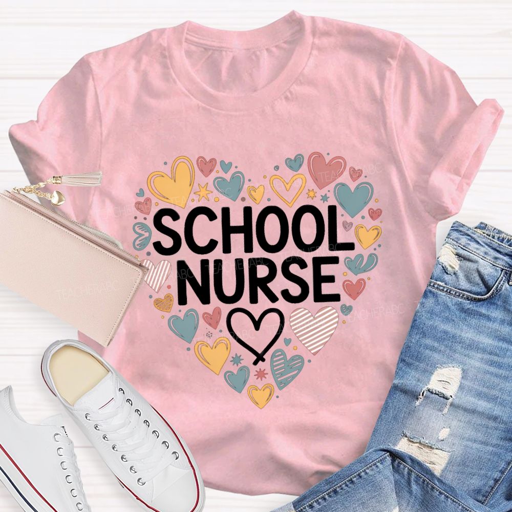 School Nurse Colorful Heart T-Shirt