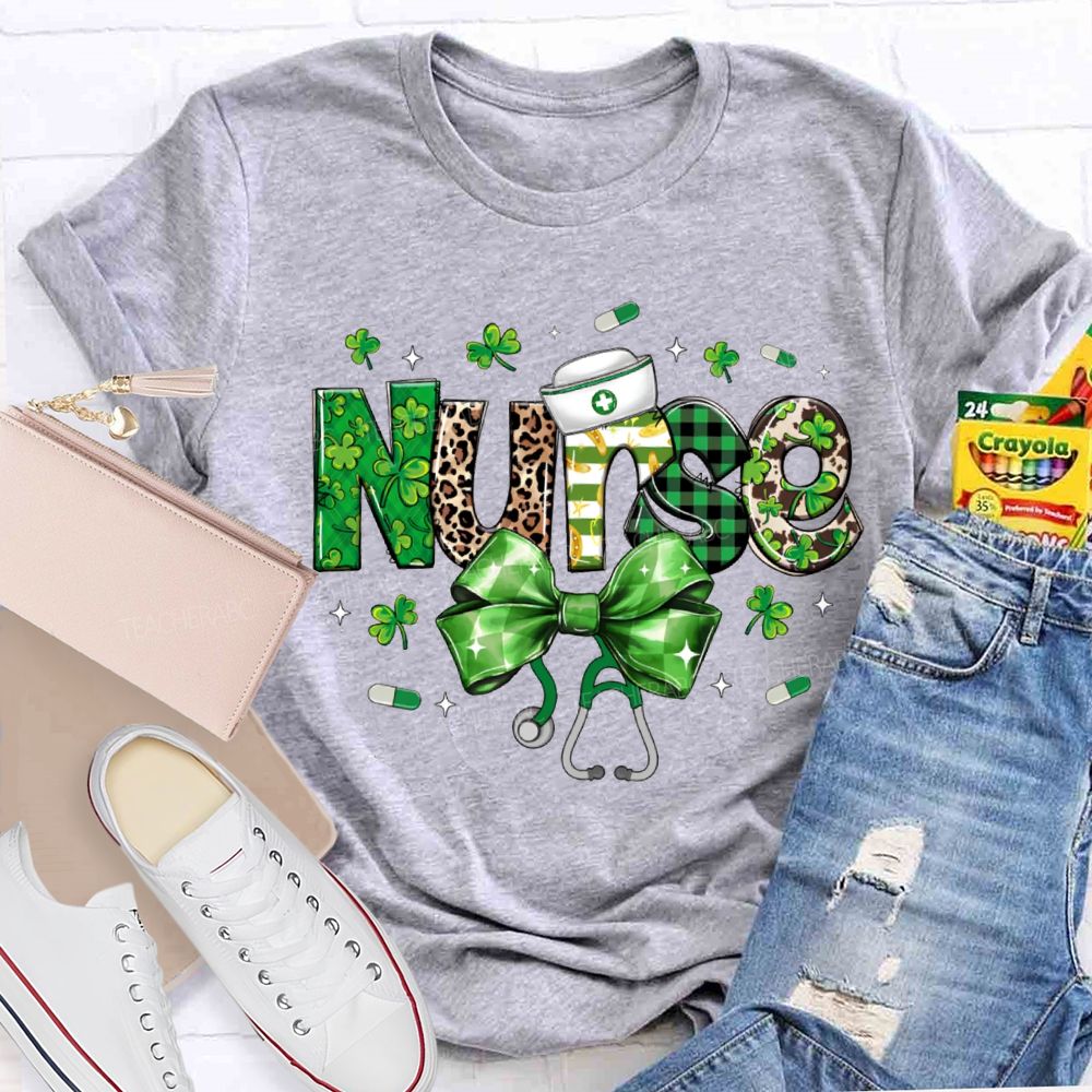 School Nurse Lucky Bows And Clover Saint Patrick'S Day T-shirt