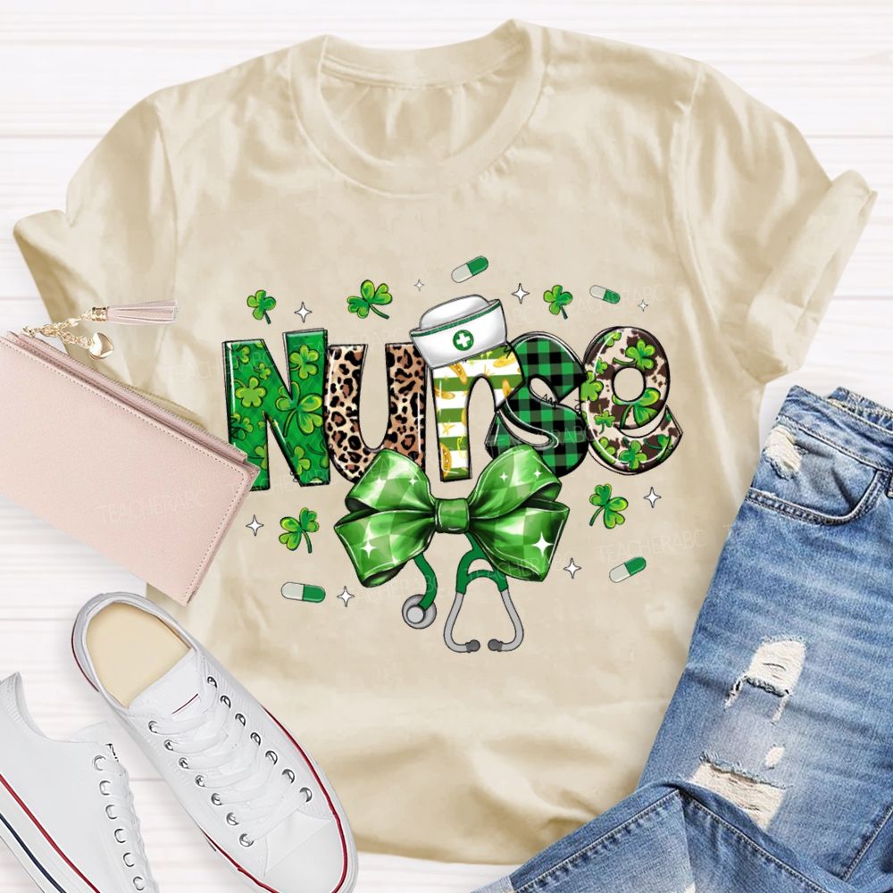School Nurse Lucky Bows And Clover Saint Patrick'S Day T-shirt
