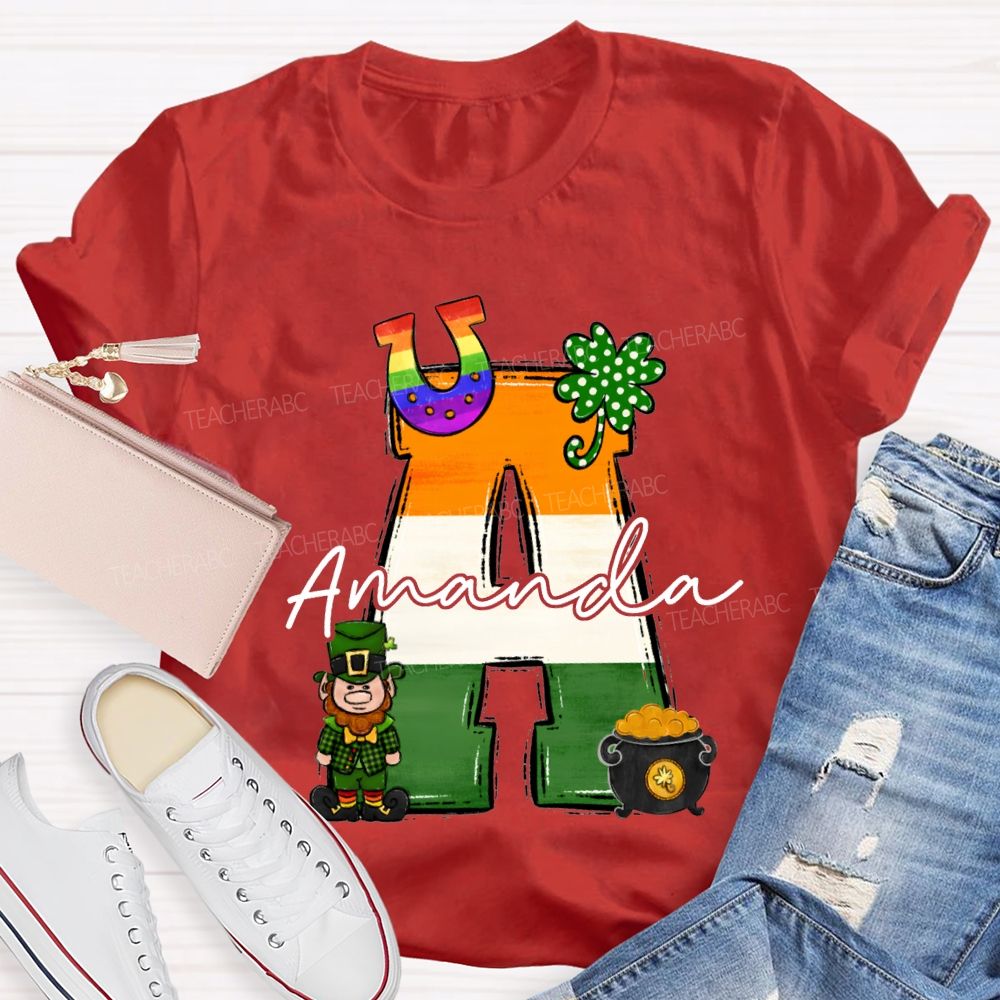 Personalized Name Four-Leaf Clover And Gradient Font T-shirt