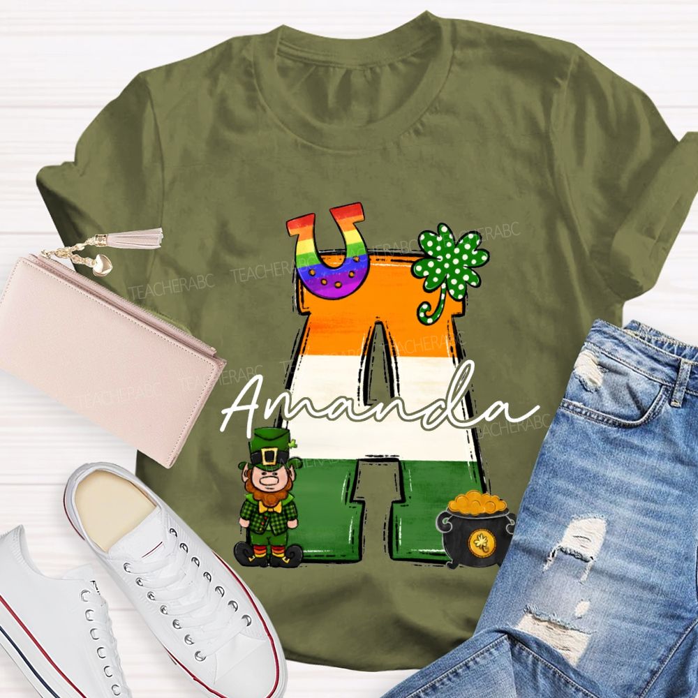 Personalized Name Four-Leaf Clover And Gradient Font T-shirt