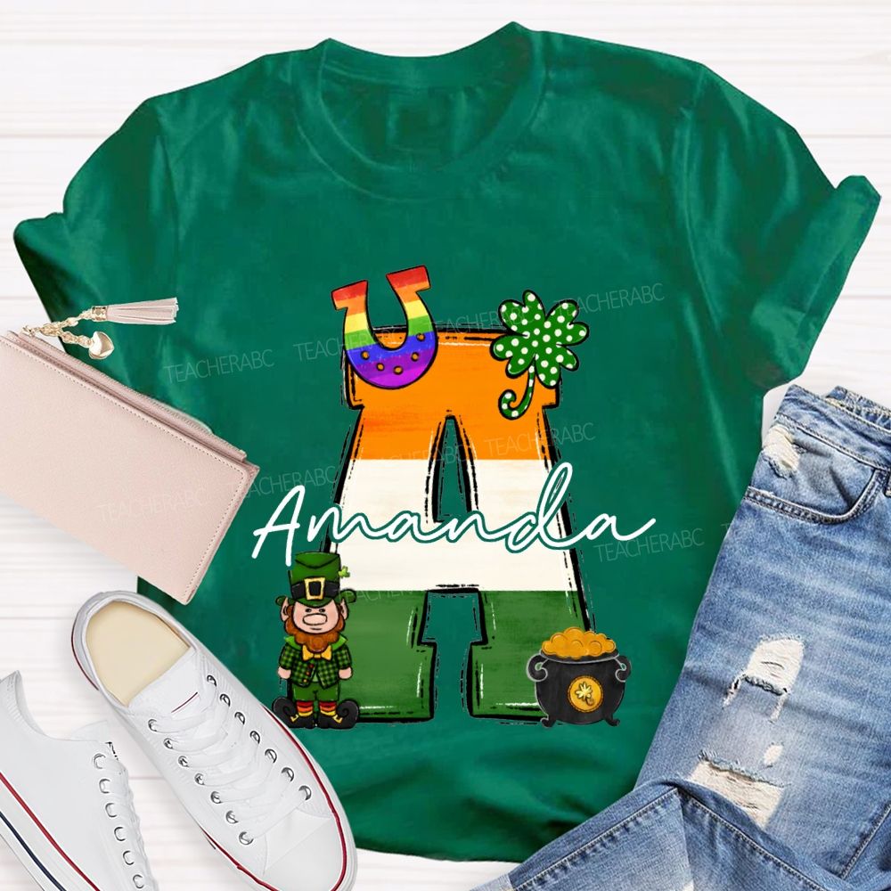 Personalized Name Four-Leaf Clover And Gradient Font T-shirt