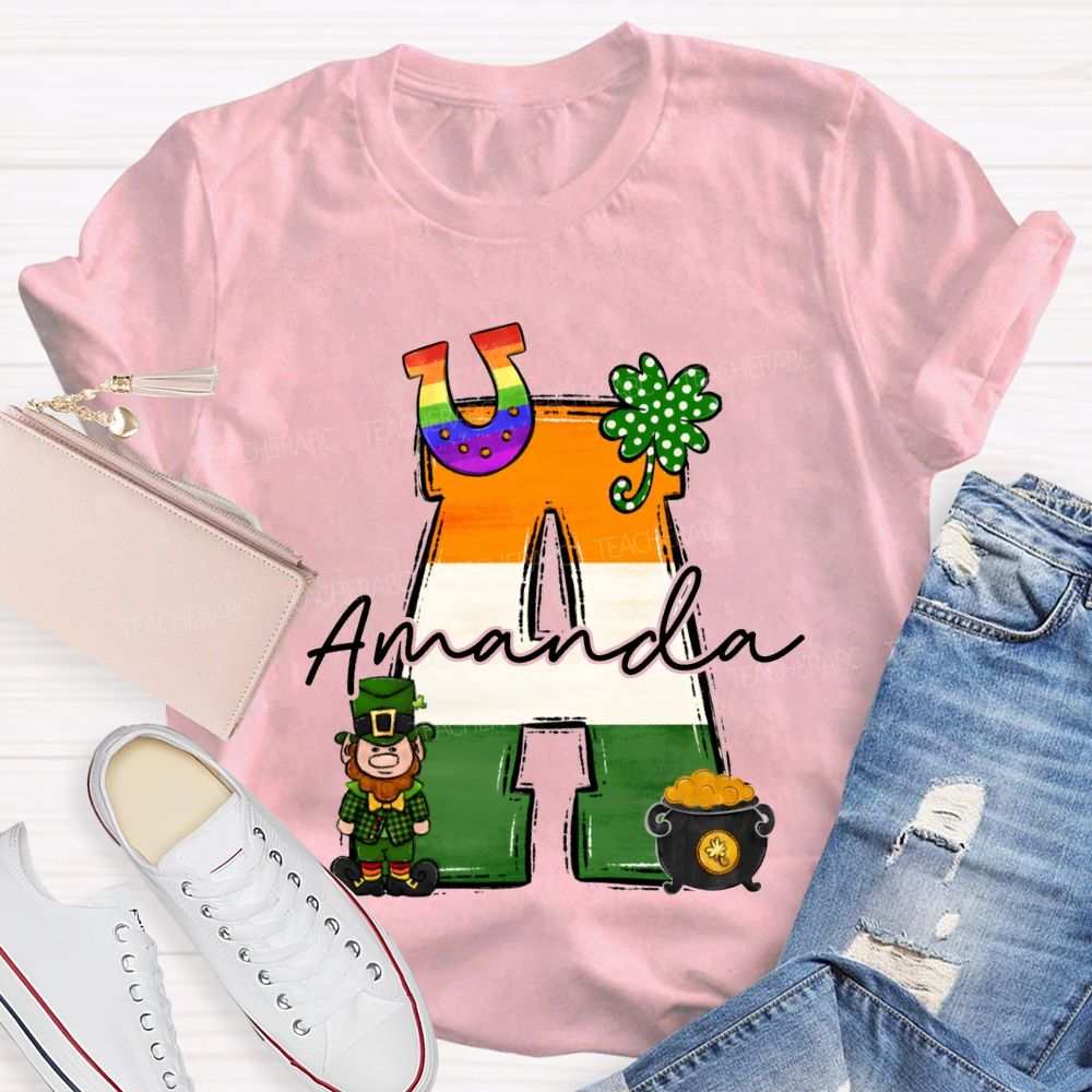 Personalized Name Four-Leaf Clover And Gradient Font T-shirt