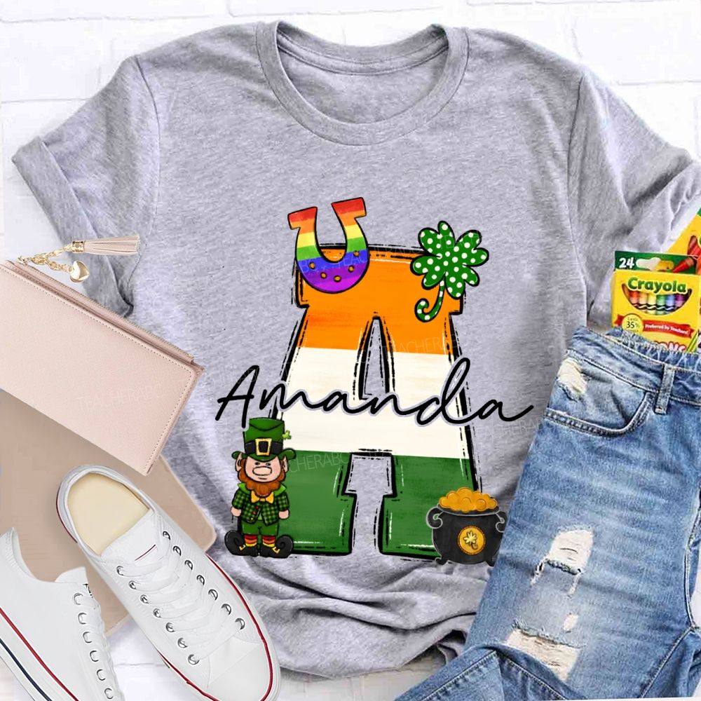 Personalized Name Four-Leaf Clover And Gradient Font T-shirt