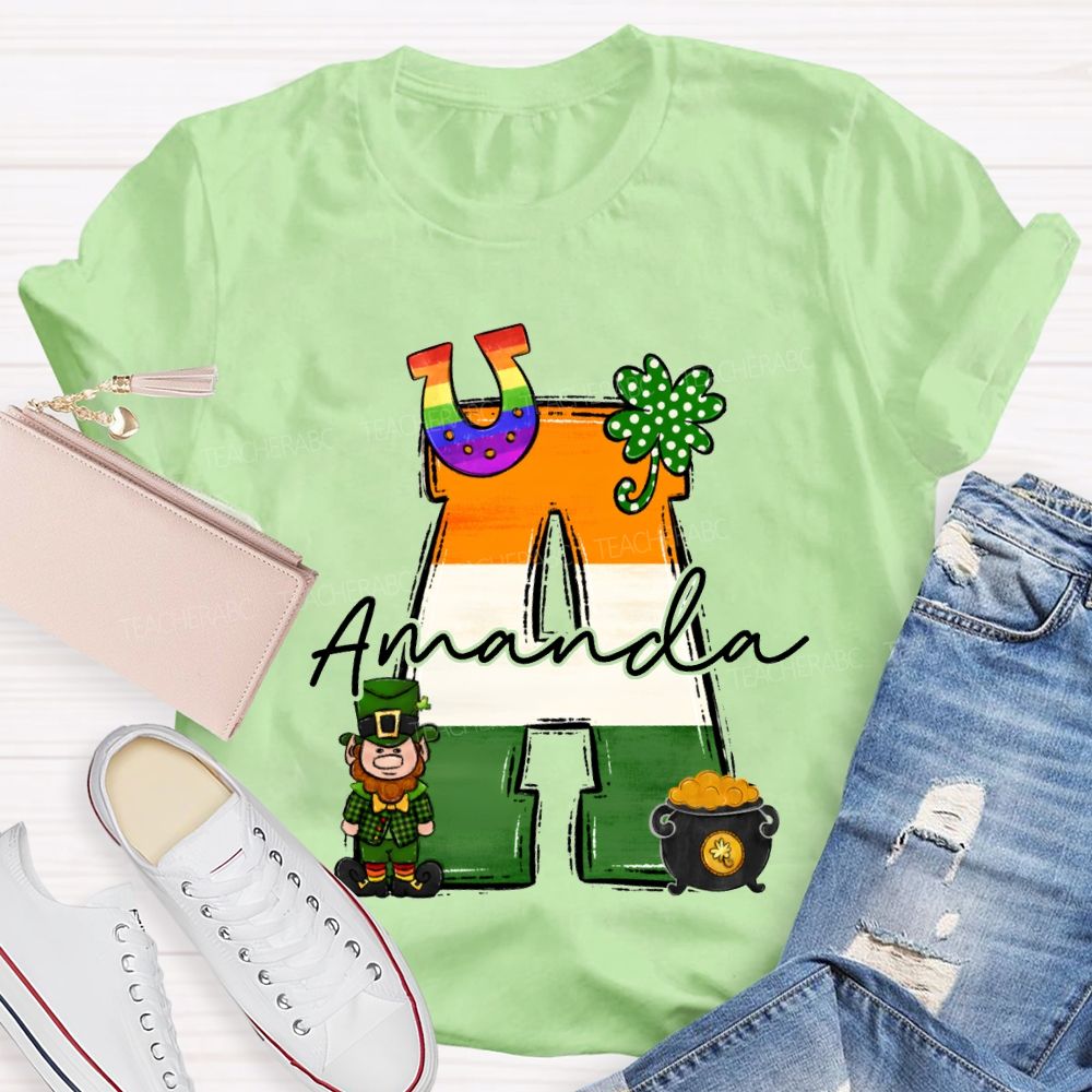 Personalized Name Four-Leaf Clover And Gradient Font T-shirt