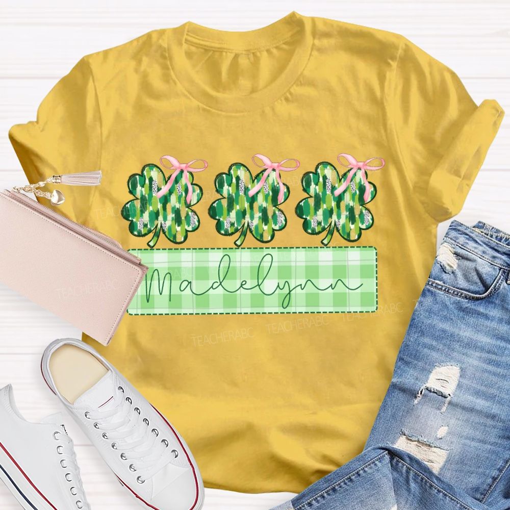 Personalized Name Lucky Bow-Shaped Four-Leaf Clover T-shirt
