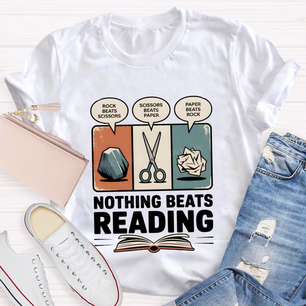 Rock Paper Scissors Nothing Beats Reading Teacher T-Shirt