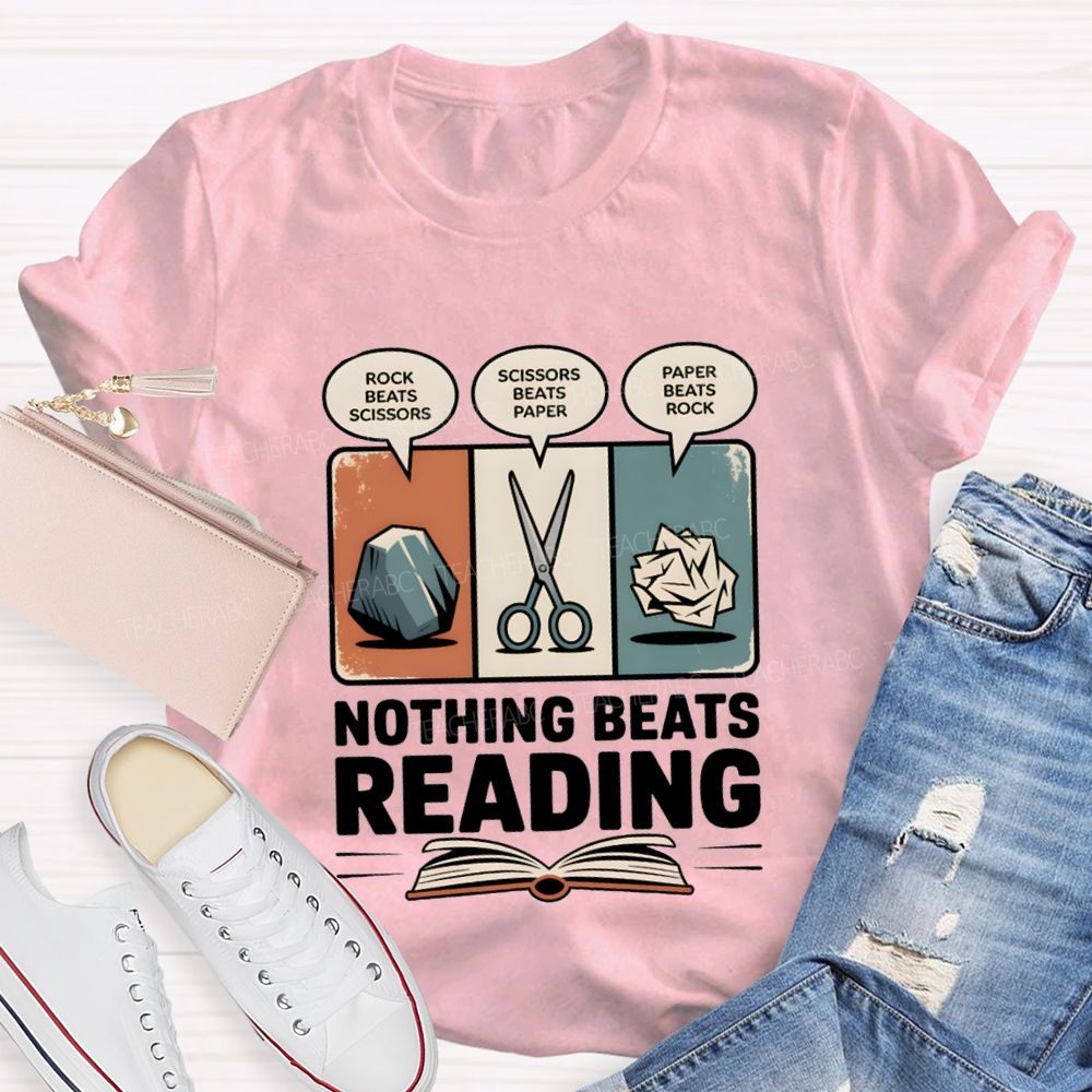 Rock Paper Scissors Nothing Beats Reading Teacher T-Shirt