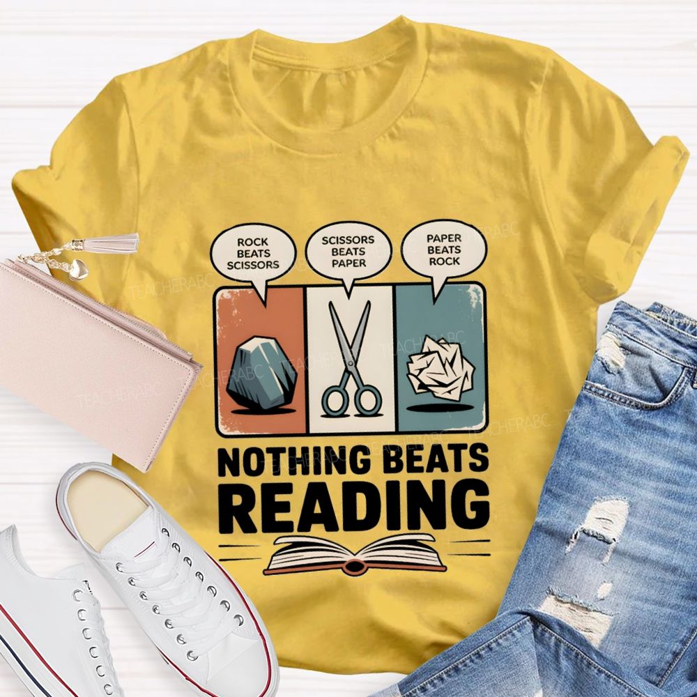Rock Paper Scissors Nothing Beats Reading Teacher T-Shirt