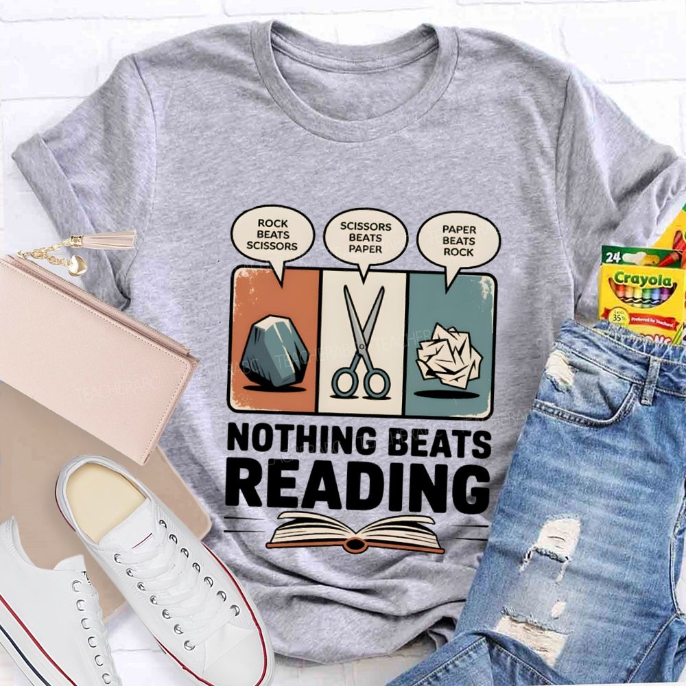 Rock Paper Scissors Nothing Beats Reading Teacher T-Shirt