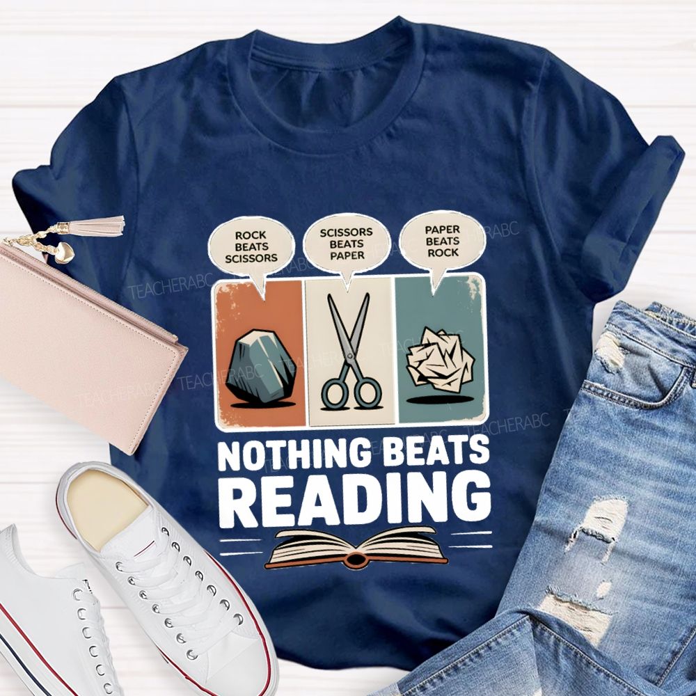 Rock Paper Scissors Nothing Beats Reading Teacher T-Shirt