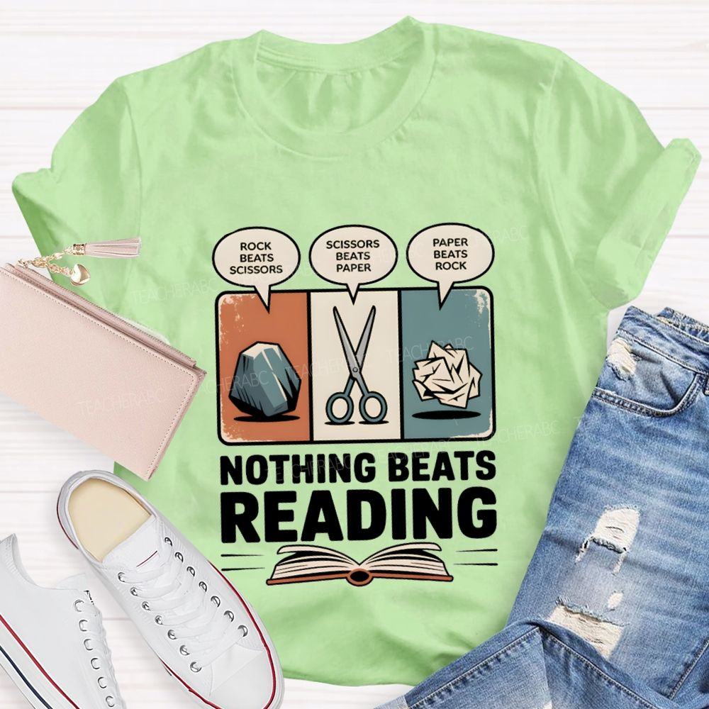 Rock Paper Scissors Nothing Beats Reading Teacher T-Shirt